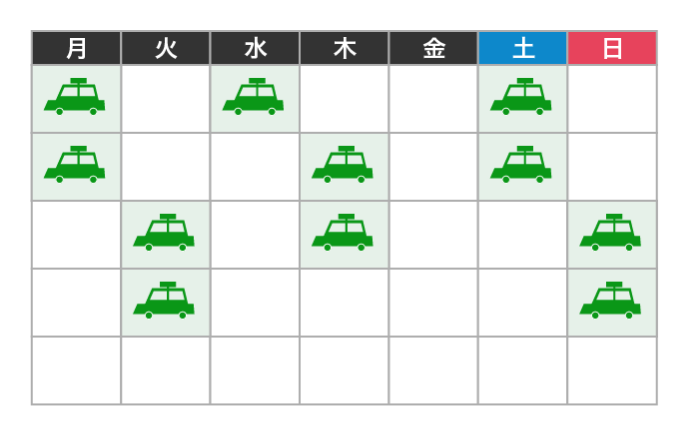 イメージ：名鉄タクシーの隔日勤務